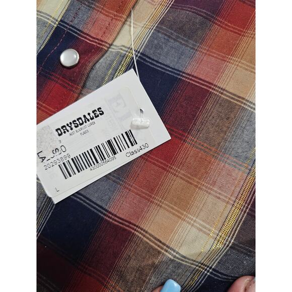 NOS Vintage Ely Gentleman Plaid Western Shirt Pearl Snaps Gold Thread L - Picture 4 of 11